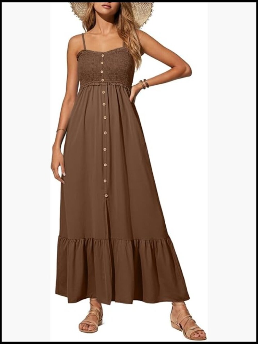 Sleeveless Spaghetti Strap Smocked Maxi Dress with Pockets - Picture 1 of 7